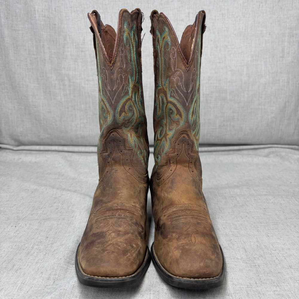 Justin Boots Stampede Durant Brown Leather Square Toe Cowboy Boots Women's 8 B - Picture 4 of 10